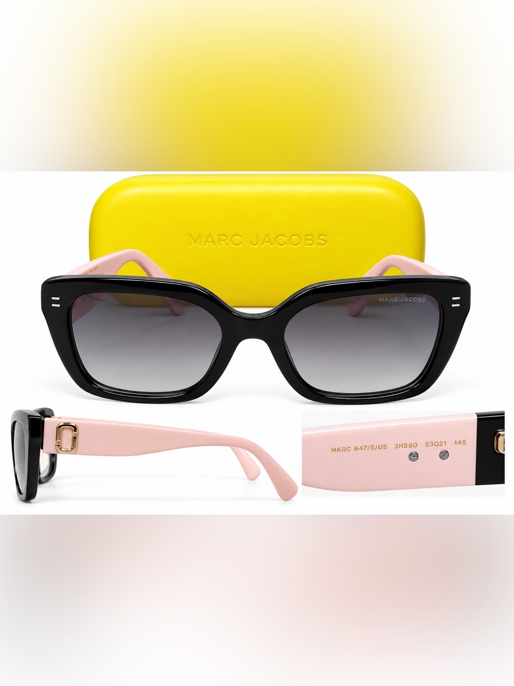 Marc Jacobs Black Frame Sunglasses with Pink Temples
